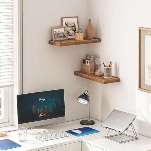 Solid Wood Floating Shelves Set of 2 - Waterproof Scratch Resistant Wall Mounted Shelves, Country Style Brown (15.75 in W × 9.25 in D × 1.57 in H) for Bedroom Bathroom Kitchen Living Room - color: Country Style Brown, size: 15.75'W *9.25"D*1.57"H ,Set of