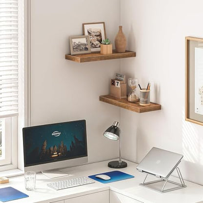Solid Wood Floating Shelves Set of 2 - Waterproof Scratch Resistant Wall Mounted Shelves, Country Style Brown (15.75 in W × 9.25 in D × 1.57 in H) for Bedroom Bathroom Kitchen Living Room - color: Country Style Brown, size: 15.75'W *9.25"D*1.57"H ,Set of