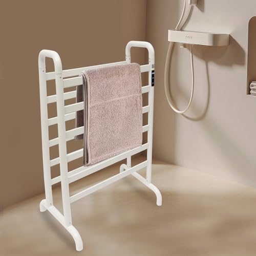 Heated Towel Rack, Freestanding Towel Warmer Drying Rack with Timer and LED Display 12 Bars Electric Aluminum Heated Towel Racks Aluminum Towel Drying Shelf for Bathroom