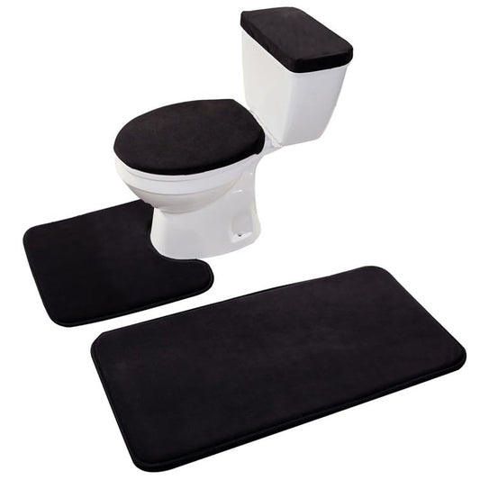 Madeals Memory Foam Bathroom Toilet Rug Set 4 Piece with Toilet Lid Cover and Tank Covers Black - color: Black
