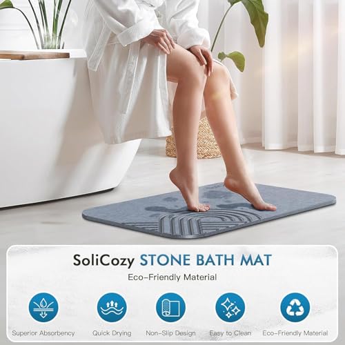SoliCozy Stone Bath Mat - Diatomaceous Earth Quick Dry Bath Mat, Super Absorbent Non-Slip Shower Mat for Bathroom, Kitchen, Pool - Natural Diatomite Bathtub Mat (Grey, 16x24in.