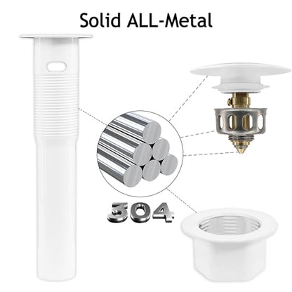 Bathroom Sink Drain,Drain Stopper Bathroom Sink with Overflow,Pop Up Drain Assembly with Detachable Strainer Basket,Built-in Anti-Clogging, Stainless Steel Nut White - color: White-big Cap, style: With Overflow