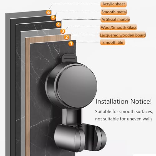 Resdenio Shower Head Holder - Strong Suction Cup No Drilling Showerhead Bracket Waterproof Handheld Shower Holder, Adjustable Wand Holder for RV, Kids, Bathroom (Black) - color: Black