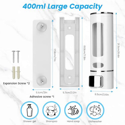 Foam Hand Liquid Soap Dispenser, 400ml Bathroom Shower Dispenser Gel Container Shower Pump Dispenser and Organizer for Bathroom Kitchen Hotel, Refillable Liquid Lotion Soap Dispenser Wall Mounted - color: White