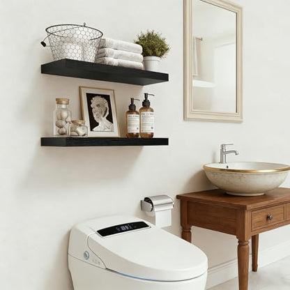 Wood Floating Shelves Floating Wall Shelves Set of 2, Wall Mounted Space Saving Display Rack, 50LBS Capacity Farmhouse Style for Home Bathroom Kitchen Office, 23.6" W×9.25" D×1.57" H, Black - color: Black, size: 23.6'W *9.25"D*1.57"H ,Set of 2