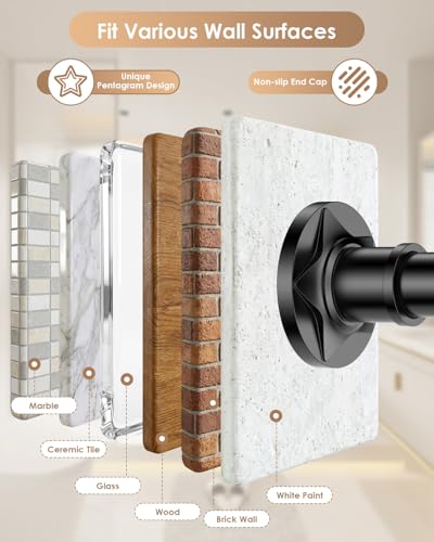 Matte Black Tension Shower Curtain Rod No Drilling Adjustable 30-84 In (7ft) 1.1" Diameter Stainless Steel, Rustproof Heavy Duty, Room Divider for Bathroom Window Patio Closet - color: Black, size: 30-84''