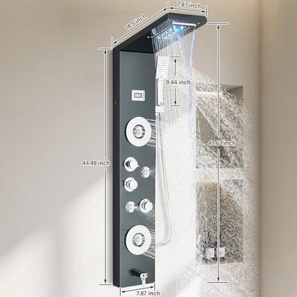 FUZ Shower Panel Tower System, Stainless Steel 6 Functions Shower Panel System with LED Fancy Rain Shower Head and Handheld, Adujstable Rain Massage Body Jets and Tub Spout, Matte Black Shower Tower - color: Black, style: 8039-B
