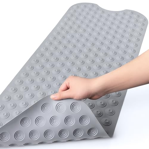 Bligli Bathtub Mat Non-Slip Without Suction Cups, 39x16inch Extra Long Bath Mats for Shower Bathroom, Machine Washable Natural Rubber Shower Tub Mat (39x16inch, Gray) - color: Gray