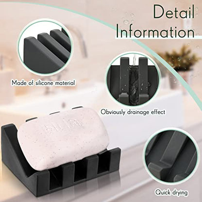 2 Pieces Silicone Soap Dish Self Draining Soap Dish Shower Waterfall Bar Soap Holder Tray with Drain Soap Saver for Kitchen Bathroom Accessories (Black) - color: Black