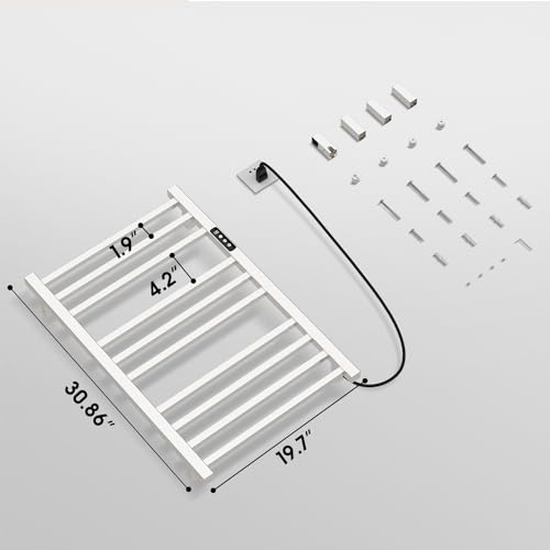 Towel Warmer,304 Stainless Steel Compact Towel Warmer Rack for Bathroom -10 Bars Wall Mounted Towel Heater with Intelligent Touch Screen Timer, Hard Wired/Plug-in, (Compact Design)
