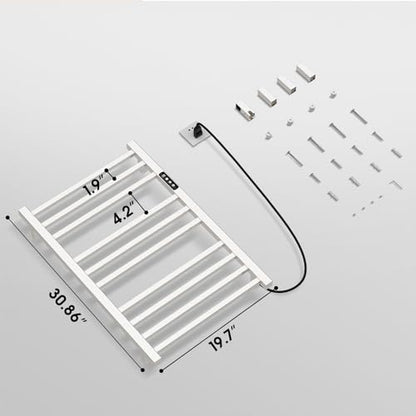 Towel Warmer,304 Stainless Steel Compact Towel Warmer Rack for Bathroom -10 Bars Wall Mounted Towel Heater with Intelligent Touch Screen Timer, Hard Wired/Plug-in, (Compact Design)