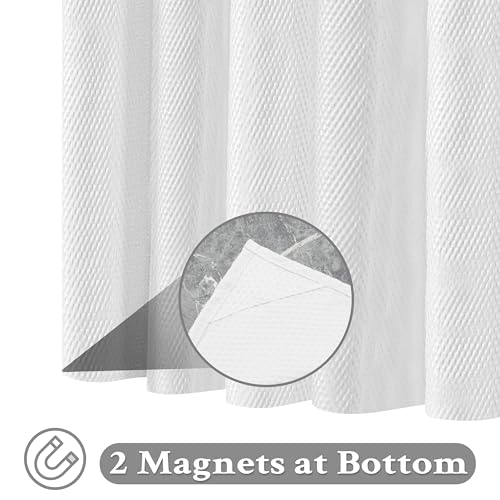 Tititex Solid White Cloth Fabric Shower Curtain Liner with 2 Magnets - Texture Pressure Bubble Soft Hotel Quality Waterproof Shower Liner, Light-Weight & Machine Washable 72x76 inch - color: White, size: 72"W x 76"L (Pack of 1)