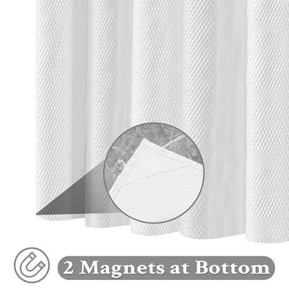Tititex Solid White Cloth Fabric Shower Curtain Liner with 2 Magnets - Texture Pressure Bubble Soft Hotel Quality Waterproof Shower Liner, Light-Weight & Machine Washable 72x76 inch - color: White, size: 72"W x 76"L (Pack of 1)