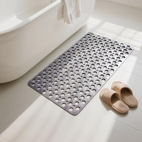 Bath Mat for Tub, 28 X 15 Inches Easy Clean Non Slip Machine Washable Large Bathroom Mat Set with Suction Cups and Drain Holes,Durable Grey Bath Mat for Home,Bathroom,Inside Shower Floor,Bathtub - color: Grey