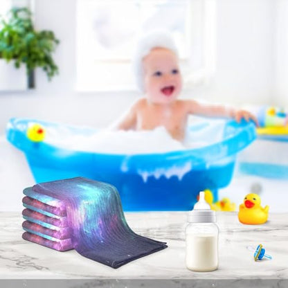 YETTASBIN Galaxy Muslin Baby Hand Washcloths, Soft Cotton Bath Face Towel, 4 Layers Extra Absorbent Feeding Burp Cloth for Newborn Infant, 5 Pack - size: 12 Inch x 5 Pack