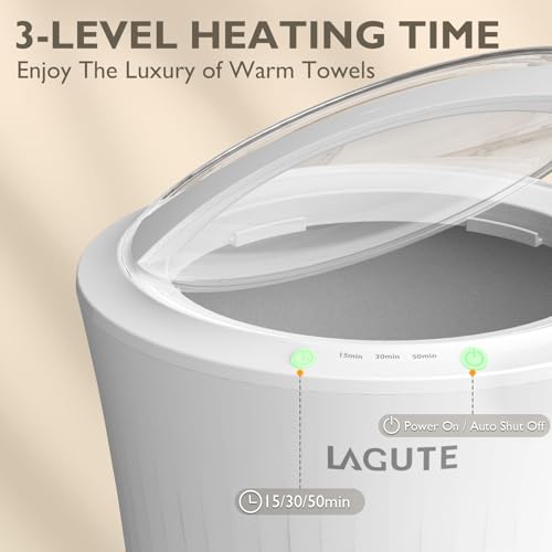 Lagute Towel Warmer for Bathroom, 3-Level Timer, Warning Alarm & RGB Light, Auto Shut-Off, 20L Heating Bucket for Bathrobe, Blanket, Ideal for Gifts, White - color: White