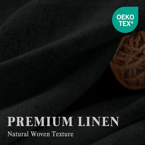 Linen Shower Curtain Black Boho Farmhouse 72" W x 84" L | Linen Fabric, Boho Farmhouse, Woven Texture, Natural Cloth, Elegant Drape, Washable, Shower Curtain for Bathroom Bathtub - color: Flax-black, size: 72"W x 84"L