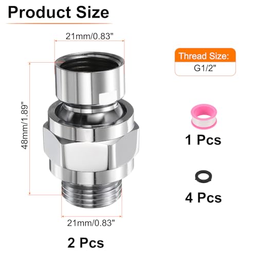 uxcell 2 Pcs Shower Head Swivel Adapter Solid Brass Adjustable Shower Arm Extension Connector Universal Shower Component Connector with PTFE Tape and Gasket for Shower System (Silver) - color: Silver