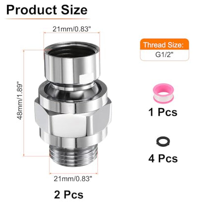 uxcell 2 Pcs Shower Head Swivel Adapter Solid Brass Adjustable Shower Arm Extension Connector Universal Shower Component Connector with PTFE Tape and Gasket for Shower System (Silver) - color: Silver