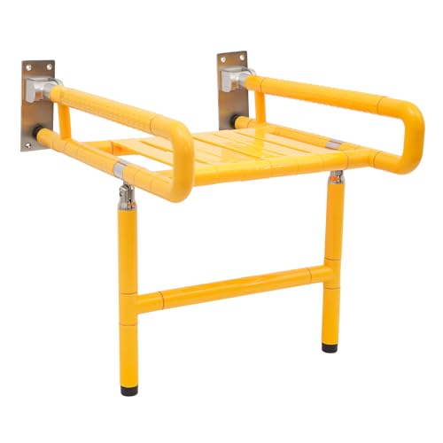 19.69" Wide Folding Shower Seat Wall Mounted Foldable Shower Chair with Legs and Arms Bath Safety Stainless Steel Folding Shower Bench for Inside Shower, Seniors, Pregnant and Disabled, Max Load 441lb - color: Yellow