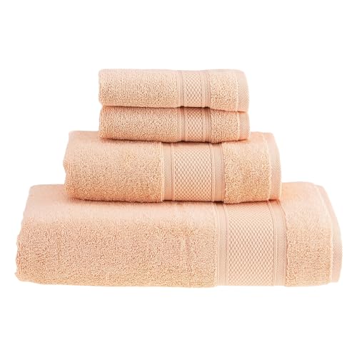 HALLEY Turkish Cotton Towels Set with 1 Bath Towel, 1 Hand Towel & 2 Washcloths - Hotel & Spa Quality - Soft, Quick Drying & Absorbent Towels for Bathroom, Shower & Face (4-Piece Set - Coral) - color: Coral, size: 4-Piece Towel Set