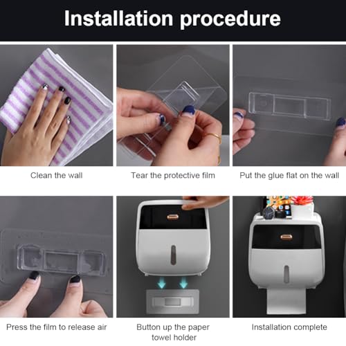 Toilet Paper Holder Wall Mount, Self Adhesive Paper Towels Holder with Drawer and Shelf Watertight Tissue Dispenser Semi-Auto Switch Toilet Tissue Roll Holders for Bathroom(Black)
