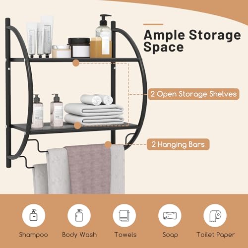 Tangkula 2-Tier Chrome Bathroom Shelf, Modern Wall-Mounted, 18" W x 10" D x 22" H, Towel Rails & Tiered Shelves, Rustproof, Heavy Duty (Black) - color: Black