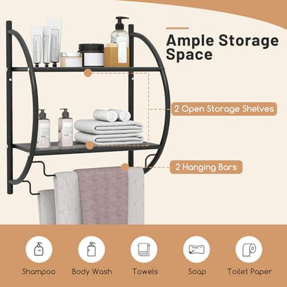 Tangkula 2-Tier Chrome Bathroom Shelf, Modern Wall-Mounted, 18" W x 10" D x 22" H, Towel Rails & Tiered Shelves, Rustproof, Heavy Duty (Black) - color: Black