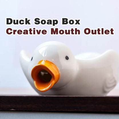 Cute Ceramic Soap Dish Self Draining Adorable Duck Shaped Kitchen Sink Soap Organizer for Bathroom Quick Drying Soap Holders - color: White Duck-1