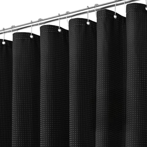 Inhousolu Fabric Shower Curtain, Waffle Weave 230 GSM Polyester, Weighted Hem, Metal Hooks Included, Water Repellent Washable, 72 x 72 Inch, Black - color: Black, size: 72"W x 72"L (Pack of 1)