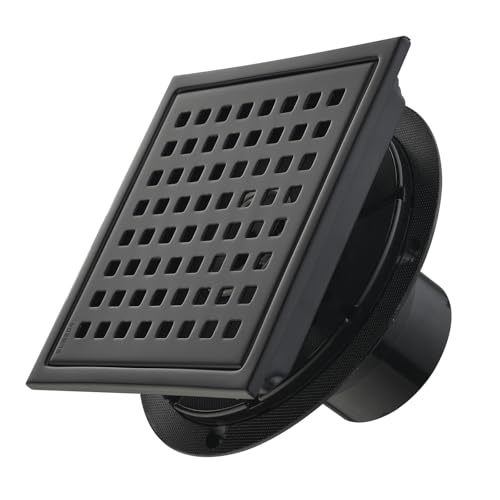 6 Inch Square Shower Drain with Flange,Matte Black，Quadrato Pattern Grate Removable,Food-Grade SUS 304 Stainless Steel，with Hair Strainer - color: 6-inch Matte Black