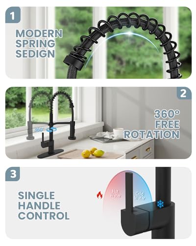 Black Kitchen Faucet Soap Dispenser, Faucet for Kitchen Sink, Kitchen Sink Faucet with Deck Plate, Kitchen Faucet with Pull Down Sprayer and Dual Function Spray Head - color: A-Matte Black, style: Classic