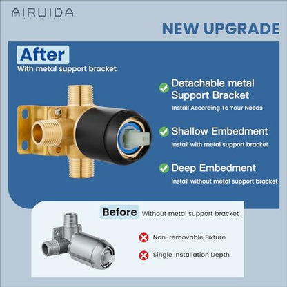 Airuida 6 Inch Shower Faucet Set,Bathtub Faucet Kit,Matte Black | Shower Tub Faucet Set,Male Threads Rough-In Valve,Square Head Shower System - color: Black, size: 6 Inch