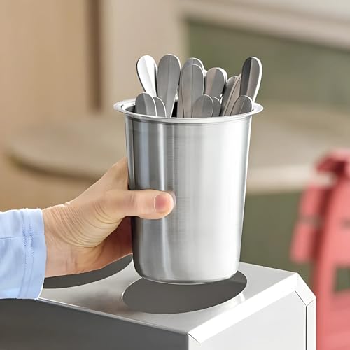 OCS Parts Set of Six 5-Inch Stainless Steel Utensil Organizer Cups | For Flatware, Kitchen Utensils, Silverware, Straws, Pens and Pencils - color: Stainless Steel