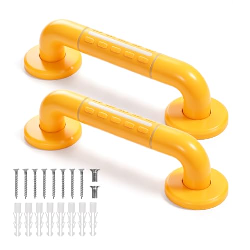 2 Pack Anti Bathroom Grab Rail,12inch Yellow Stainless Steel Shower Hand Rail,Safety Hand Rail Support for Elderly, Children and Disability