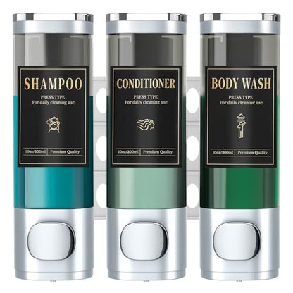 Luxspire Shampoo and Conditioner Dispenser, Shower Soap Dispenser 3-Chamber | Lockable Large Capacity 900ml No-Drill Wall-Mounted Shampoo and Body Wash Dispenser for Bathroom Hotel Kitchen Airbnb - color: Silver, size: 3 Chamber