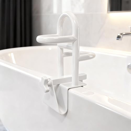 Adjustable Bathtub Safety Rail & Shower Grab Bar for Elderly | No-Drill Shower Handle Grab Bar, Secure Locking Tub Clamp Fits 3 to 7 Inch Tub Walls, Supports 330 lbs