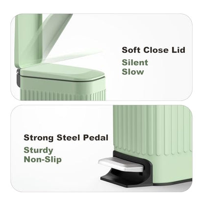 TrashAid Slim Bathroom Trash Can with Lid Soft Close & Pedal, 1.6Gal, Green | Removable Inner Bucket, Stainless Steel Garbage Can, Small Wastebasket for Toilet/Office/Bedroom, Retro Design, Odor Control - color: Green