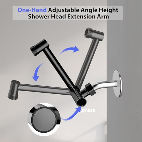 5"Adjustable Shower Extension Arm with Push-Button Lock Easy Install Black | Solid Brass One-Hand Adjust height High pressure resistance, long-term durability for All Rain & Handheld Showerheads - color: Matte Black, size: 5 Inches