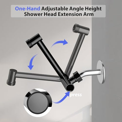 5"Adjustable Shower Extension Arm with Push-Button Lock Easy Install Black | Solid Brass One-Hand Adjust height High pressure resistance, long-term durability for All Rain & Handheld Showerheads - color: Matte Black, size: 5 Inches