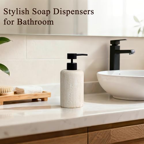 2pcs/Set Hand Soap Dispenser Sets - 10.8oz Refillable Resin Liquid Soap Dispensers with Rust-Proof Pump for Bathroom Countertop or Kitchen, Faux Travertine - color: Faux Travertine