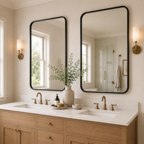 USHOWER 2-Pack Black Bathroom Mirrors for Over Sink 24 x 36 Inch | Metal Framed Rectangle Vanity Mirror for Wall, Modern Farmhouse Mirror for Living Room, Bedroom, Entryway - color: Black, size: 24"Lx36"W-2pcs
