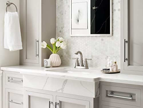 Moen Halle Spot Resist Brushed Nickel Two-Handle Centerset Bathroom Sink Faucet with Drain Assembly, 84971SRN - color: Spot Resist Nickel, size: (Pack of 1)