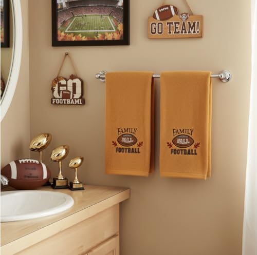 Serafina Home Fall Kitchen Bathroom Hand Football Towels, 16 x 25 inches, Set of 2, Plush Soft Rust Orange Family Football Design,100% Cotton, 16" x 25" Inches, Oeko-TEX Certified - color: Family Football