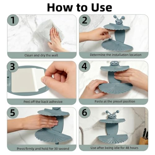 Double-Deck Soap Dish Holder for Shower, Bee Shape Wall Mounted Soap Holder with Strong Adhesive, Self Draining Soap Tray, No Drilling Bathroom Accessories, Nordic Blue - size: 7"×6.5"