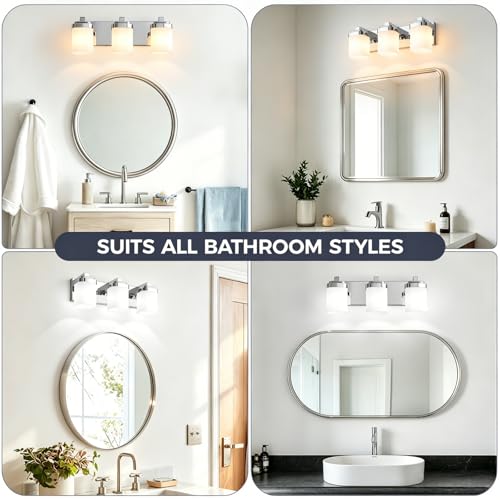 17 Inchs Bathroom Vanity Light, 3-Light Chrome Bathroom Light Fixtures Over Mirror, Bathroom Light Shower Lamp with Milky White Square Glass Shade, Modern Farmhouse Lighting Fixtures - color: Chrome, size: 17 Inch : 3-lights
