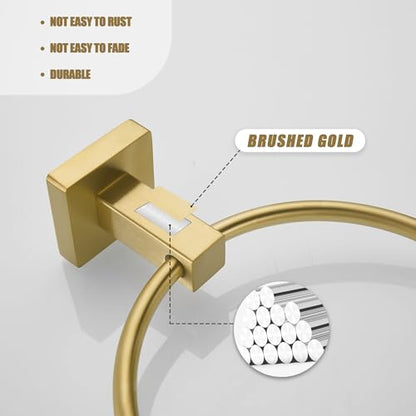 Leyden Gold Toilet Paper Holder Hand Towel Holder, Brushed Brass Toilet Roll Holder Towel Ring, Modern Bathroom Hardware Set Stainless Steel Wall Mounted 2 Pieces - color: Gold Square Bottom