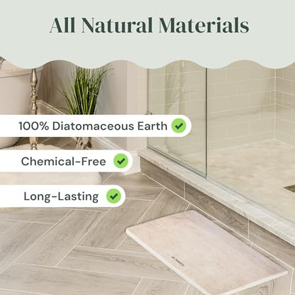 ROHKEX Stone Bath Mat - Diatomaceous Earth, Beige, 24x15, Non-Slip | Diatomaceous earth stone mat - fast-dry, absorbent, non-slip - Use for bathroom, shower & sink, easy clean - color: Beige
