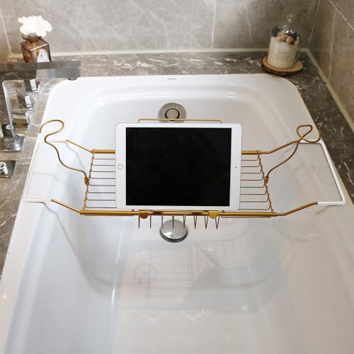 Bathtub Tray Caddy for Luxury Bath Expandable Bath Tub Tray (Copper) | Expandable Length,Extra Wide,2 Removeable Wine Glass Holder,Soap Accessaries Holder,Laptop Reading,Bath Tools Organize - color: Copper