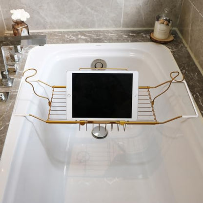 Bathtub Tray Caddy for Luxury Bath Expandable Bath Tub Tray (Copper) | Expandable Length,Extra Wide,2 Removeable Wine Glass Holder,Soap Accessaries Holder,Laptop Reading,Bath Tools Organize - color: Copper
